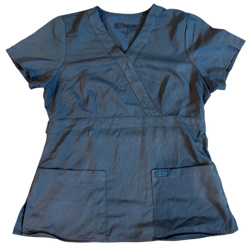 Grey's Anatomy by Barco Womens M Gray Adjustable Waist‎ Scrub Top EUC